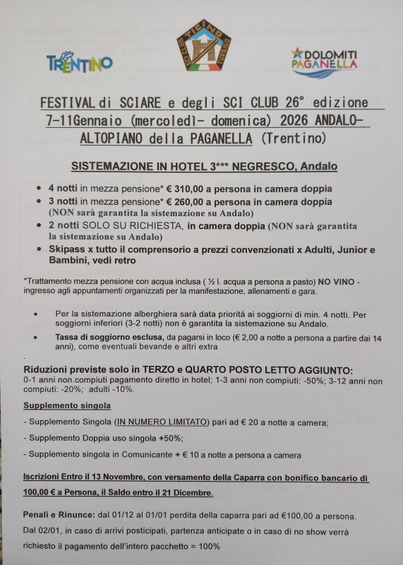 Andalo Festival di Sciare 7-11 Gennaio 2026